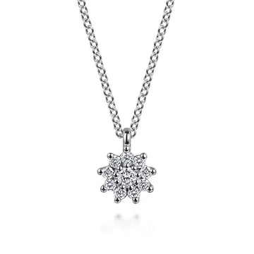 GABRIEL & CO- 14K White Gold White Sapphire Cluster Pendant Necklace
